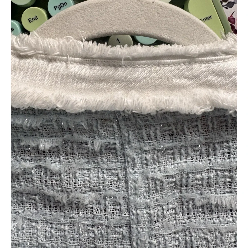 L'AGENCE Agnes Tweed Denim Jacket XS Ice Blue White $525 Quiet Luxury